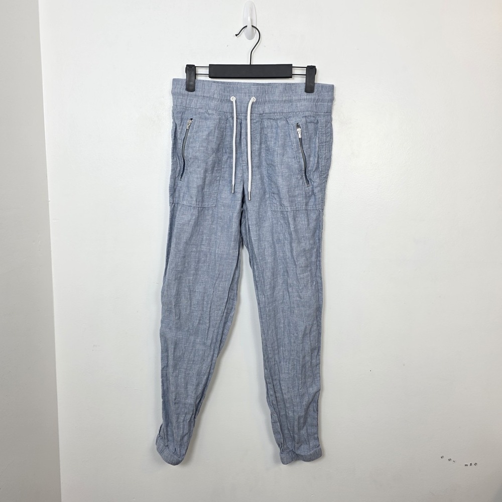 Athleta Blue 100% Linen Pull On Drawstring Waist Athleisure Cabo Joggers Size‎ 2